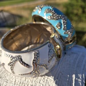 Stackers ALERT! Turquoise Thick & White Thin Set Bracelets